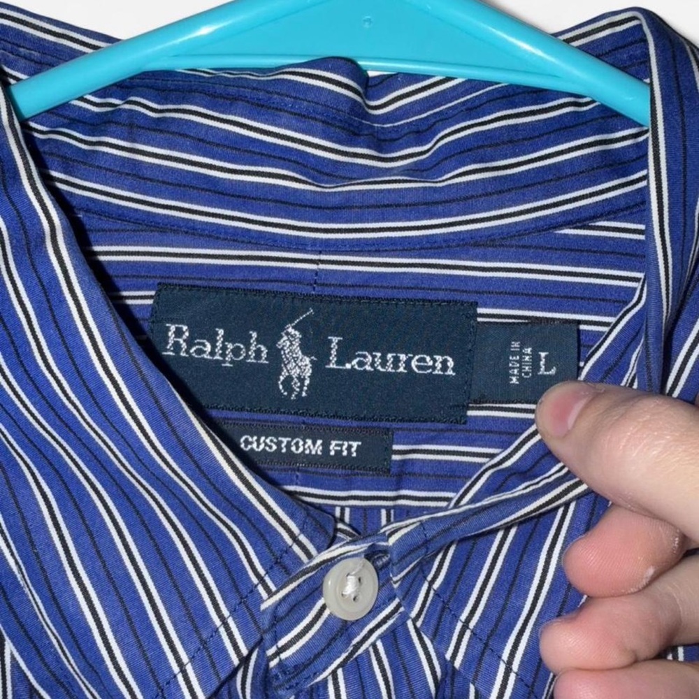 Ralph Lauren Blue Striped Button Down Shirt Size L | Mens | Vintage - Picture 4 of 5